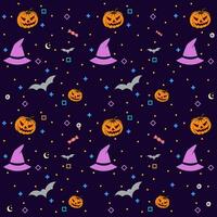 halloween pompoen heks hoed vleermuizen snoep achtergrond vector