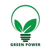 macht logo ontwerp. groen macht logo, groen eco macht logo ontwerp met vertrekken, vector illustratie, groen energie logo sjabloon. eco energie icoon