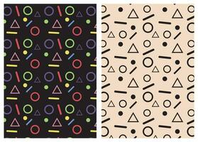 meetkundig patroon in twee stijlen, abstract. donker achtergrond, naakt achtergrond. driehoeken, cirkels, lijnen. abstract vormen vector