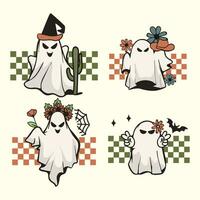 reeks van retro halloween geest illustratie. schattig halloween geest vector