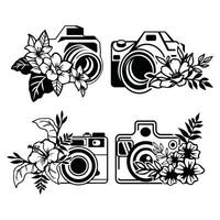 hand getekend bloemen camera besnoeiing bestanden. bloem en camera illustratie voor cricut. vector