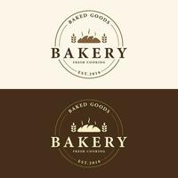 heerlijk en smakelijk biologisch vers gebakken bakkerij winkel logo ontwerp retro vintage.logo voor bakkerij winkel, etiket of insigne, bedrijf. vector