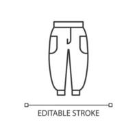 joggers lineaire pictogram. trainingsbroek voor dames. joggingbroek voor heren. unisex broek. sportieve outfit. dunne lijn aanpasbare illustratie. contour symbool. vector geïsoleerde overzichtstekening. bewerkbare streek