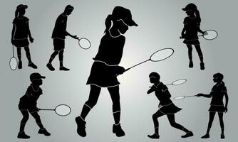 badminton speler vector vlak silhouet verzameling