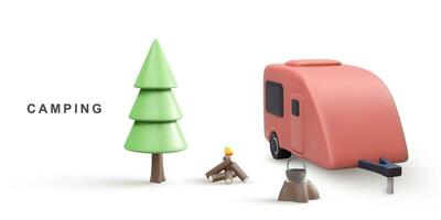 3d realistisch banier concept - camping. vector illustratie.