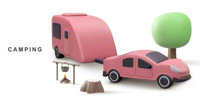 3d realistisch banier - camping. vector illustratie.