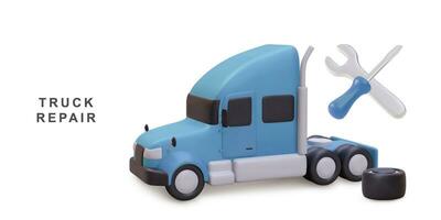 3d realistisch banier vrachtauto onderhoud en reparatie. vector illustratie.