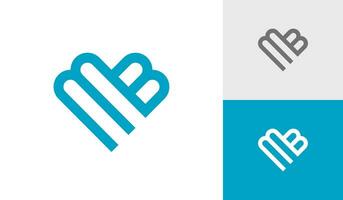 brief mb monogram met hart vorm logo ontwerp vector