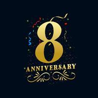 8 verjaardag luxueus gouden kleur 8 jaren verjaardag viering logo ontwerp sjabloon vector