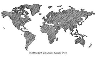 wereld kaart aarde wereldbol vector lijn geschetst omhoog illustrator, eps 10.