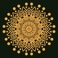 luxe mandala ontwerp zwart achtergrond in goud kleur vector