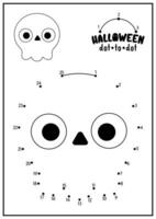 vector halloween punt-naar-punt en kleur werkzaamheid met schattig kawaii schedel. herfst vakantie aansluiten de dots spel voor kinderen. allemaal heiligen dag kleur bladzijde voor kinderen. afdrukbare werkblad