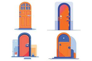 Ingang deuren naar kantoren en huizen in ux ui vlak stijl vector