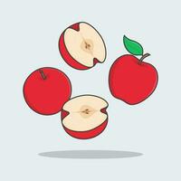 appel tekenfilm vector illustratie. vallend gesneden appel vlak icoon schets. vliegend appel