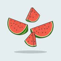 watermeloen tekenfilm vector illustratie. vallend gesneden watermeloen vlak icoon schets. vliegend watermeloen