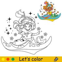 kinderen kleur schattig meermin en zee pijlstaartrog vector illustratie