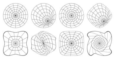 reeks van zwart wireframe roosters, vormen in y2k stijl vector