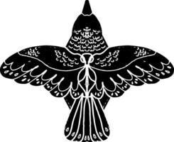een zwart en wit tekening van een vogel met Vleugels vector