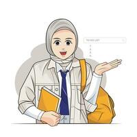 weinig kind moslim, school- meisje een hijab meisje tonen zoeken motoren vector illustratie pro downloaden