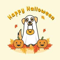 gelukkig halloween vector illustraties en sjabloon met een schattig geest hond, en pompoen geïsoleerd Aan de achtergrond.