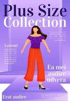 plus size collectie tijdschrift voorbladsjabloon. landingskleding. mode nieuws. tijdschrift mockup ontwerp. vectorpagina-indeling met plat karakter. stijlgids reclame cartoon afbeelding met tekst ruimte vector