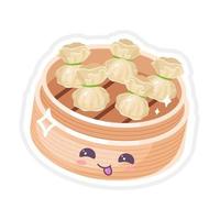 chinese dim sum schattige kawaii vector tekens instellen. Aziatische schotel met lachend gezicht. oosterse traditionele keuken. soort knoedels. grappige emoji, emoticon. geïsoleerde cartoon kleur illustratie