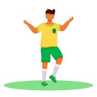 voetbal fan egale kleur vector gezichtsloos karakter. staande tiener met Braziliaanse vlagkleuren strips op wangen. latino jongen in sportkleding geïsoleerde cartoon afbeelding voor webdesign en animatie