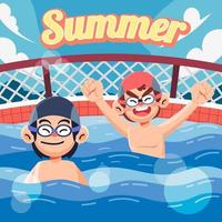 zwem met een vriend in de zomer vector