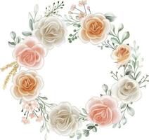 tinten van perzik, zacht oranje en wit rozen bloem krans achtergrond vector