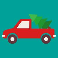 Kerstmis icoon. gelukkig nieuw jaar vakantie en vrolijk kerstmis. vector illustratie rood auto draag- groen Kerstmis boom.