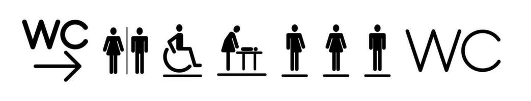 toilet icoon set. wc teken. Man vrouw, transgender, moeder met baby. vector grafiek