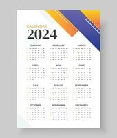 2024 muur kalender sjabloon een bladzijde ontwerp, week begin zondag, gemakkelijk verticaal kalender ontwerp sjabloon. muur kalender in een minimalistische stijl vector