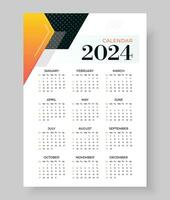 2024 muur kalender sjabloon een bladzijde ontwerp, week begin zondag, gemakkelijk verticaal kalender ontwerp sjabloon. muur kalender in een minimalistische stijl vector