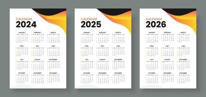 2024, 2025 en 2026 kalender set, week begin zondag, gemakkelijk verticaal kalender ontwerp sjabloon. zakelijke ontwerp ontwerper sjabloon. muur kalender in een minimalistische stijl vector