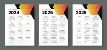 kalender 2024, kalender 2025 en kalender 2026, week begin zondag, zakelijke ontwerp ontwerper sjabloon. muur kalender in een minimalistische stijl vector