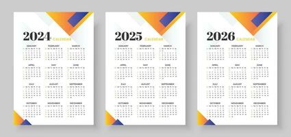 kalender 2024, kalender 2025 en kalender 2026, week begin zondag, zakelijke ontwerp ontwerper sjabloon. muur kalender in een minimalistische stijl vector