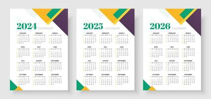 kalender 2024, kalender 2025 en kalender 2026, week begin zondag, zakelijke ontwerp ontwerper sjabloon. muur kalender in een minimalistische stijl vector