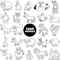 grappig tekenfilm boerderij dier tekens groot reeks kleur bladzijde vector