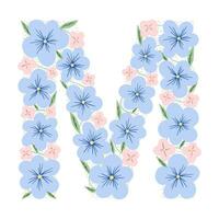 bloemen botanisch alfabet. vintage handgetekende monogram letter m. brief met planten en bloemen. vector belettering geïsoleerd op wit