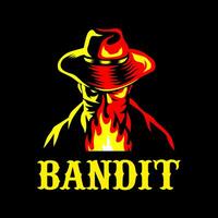 bandiet cowboy met sjaal masker en vuur, ontwerp element voor logo, poster, kaart, banier, embleem, t shirt. vector illustratie