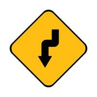vector waarschuwing weg teken verkeer Nee kromming. geel achtergrond zwart ontwerp
