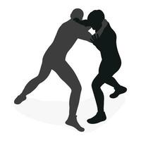 beeld van een silhouet van een worstelaar atleet in een vechten houding. greco Romeins worstelen, bestrijden, duel, gevecht, krijgshaftig kunst, sportiviteit vector
