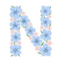 bloemen botanisch alfabet. vintage handgetekende monogram letter n. brief met planten en bloemen. vector belettering geïsoleerd op wit