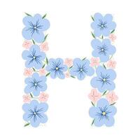 bloemen botanisch alfabet. vintage handgetekende monogram letter h. brief met planten en bloemen. vector belettering geïsoleerd op wit