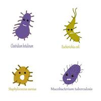 kleur illustratie - een reeks van schadelijk bacterie Aan een wit achtergrond. vector illustratie in een tekenfilm hand- getrokken stijl