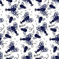 een patroon met tekenfilm insecten, muggen en muggen Aan een wit achtergrond. blauw insecten vlieg en ophef. schattig, grappig, klein insecten. voor het drukken Aan textiel en papier vector