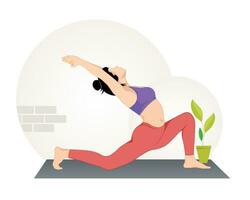 jong vrouw beoefenen laag uithaal yoga houding, vrouw training geschiktheid vector