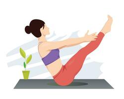 boot houding, naukasana, navasana. vrouw beoefenen paripurna navasana yoga oefening vector