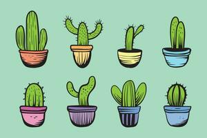 verzameling reeks illustraties hand- getrokken van cactus kleurrijk vector