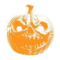 jack-o-lantern eng pompoen - halloween halftone stippel realistisch clip art. offset structuur wijnoogst illustratie in 90s grunge stijl vector